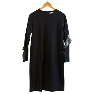 TWELVE Teen Girls Black Long Sleeve Midi Dress Snakeskin Ruffle Detail Size 18